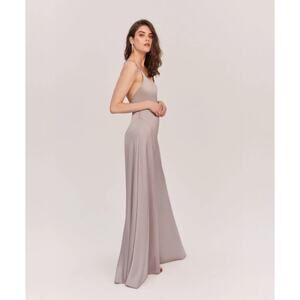 Fame & Partners Andromeda Floor Length Gown in Silvery Champagne Grey, Size 4